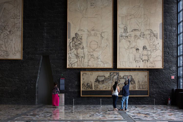 Diego Riveria drawings inside the Museo Diego Rivera Anahuacalli.